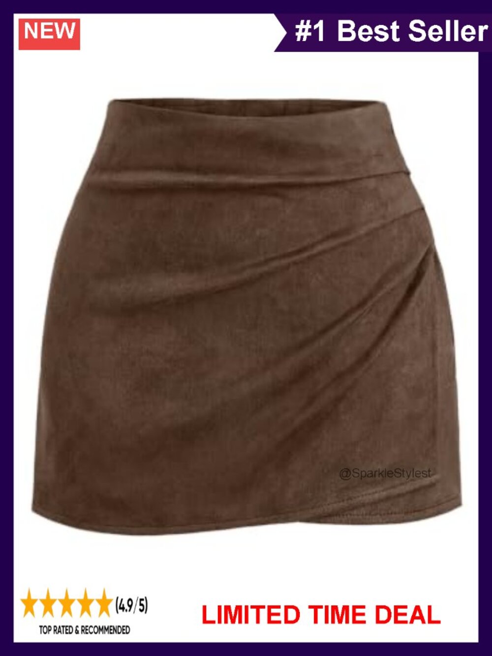 Faux Suede High Waist Ruched Wrap Mini Skirt Bodycon